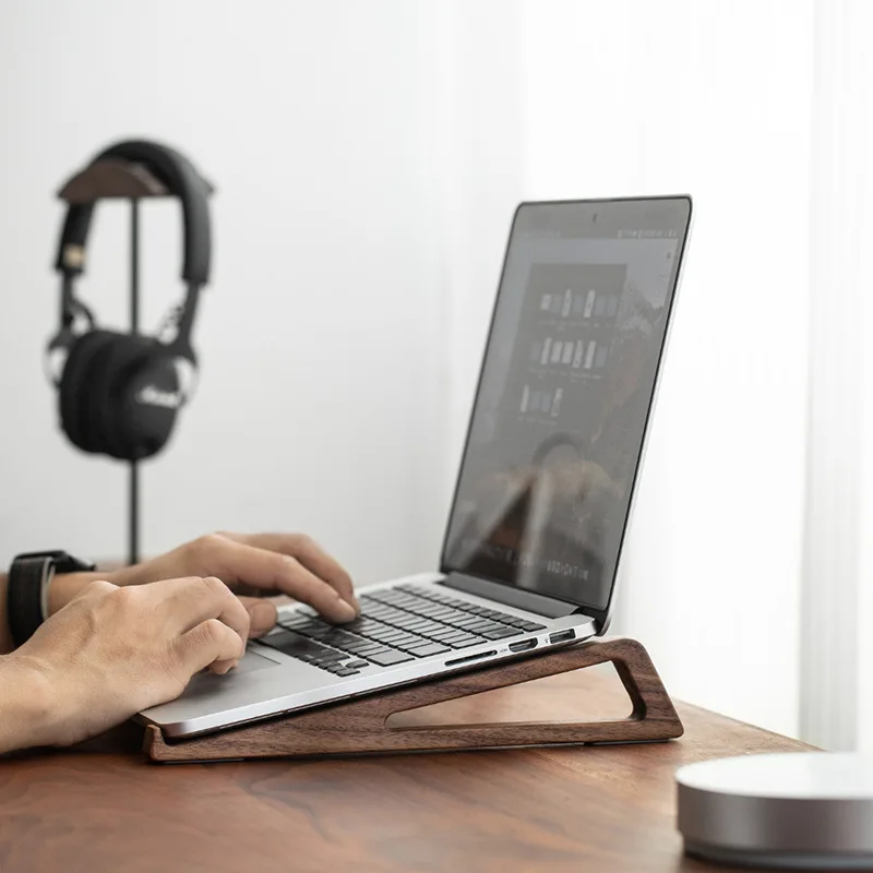 Laptop Stand Bamboo - HeMu Walnoothouten laptopstandaard – Ergonomische split-type