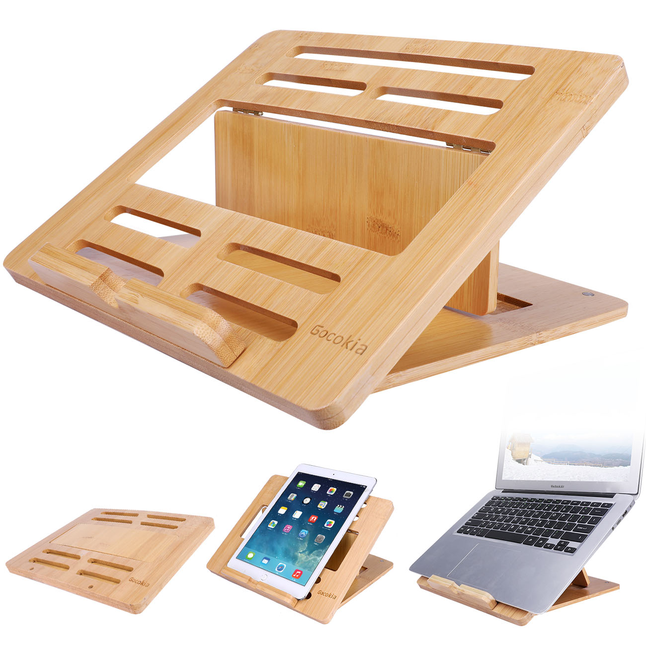 Laptop Stand Bamboo - Bamboe Fodable Laptop Notebook Stand Verstelbare