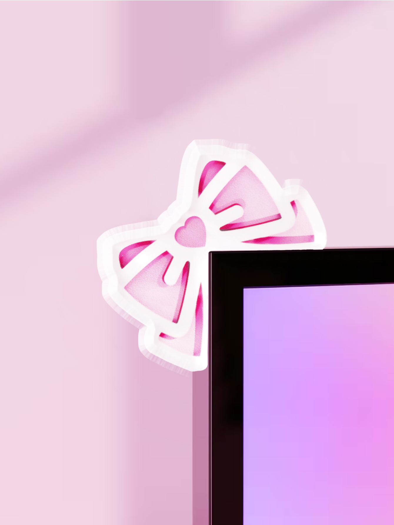 Tech Accessories For Desk - Kawaii Bow Monitor Decor Roze Acryl